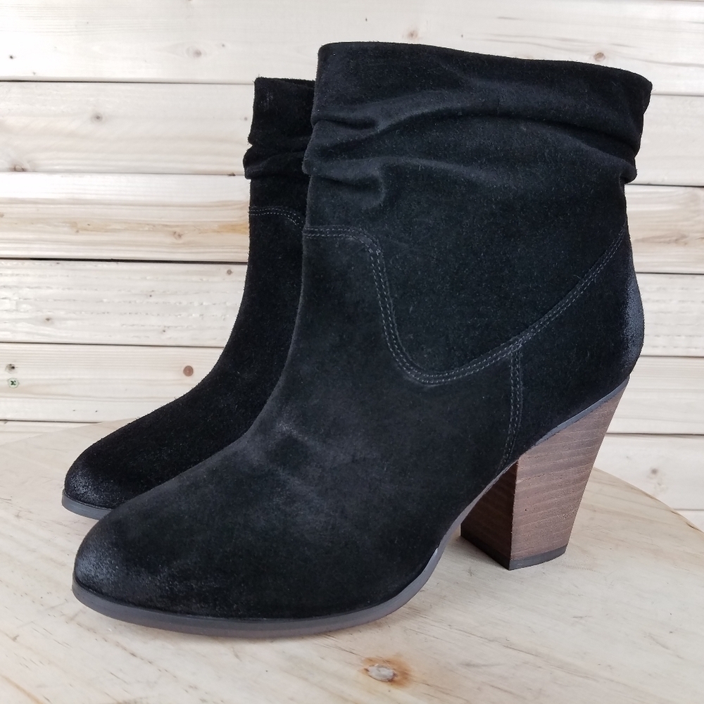 Distressed Western Biker 9 US Black Suede/Leather Slouch Heeled Bootie Boots NEW - Picture 7 of 14